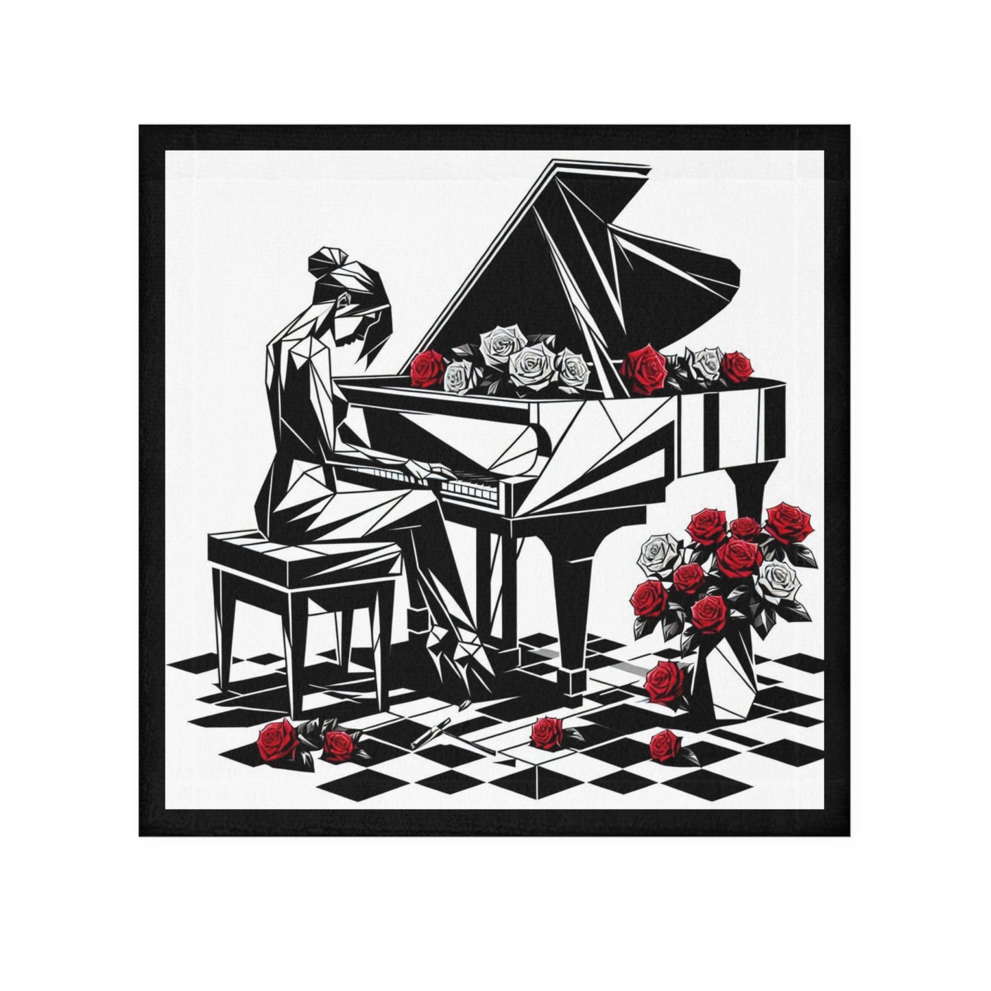 Elegant Pianist Face Towel with Floral Design