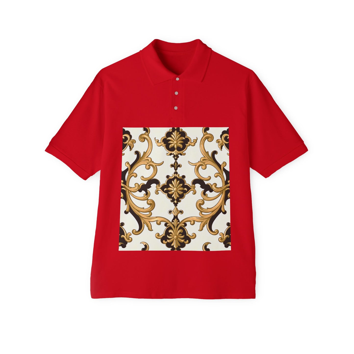Stylish Men's Piqué Polo Shirt with Elegant Design - Perfect for Casual Events, Golf, Summer Days, Gifts - Black & Gold Rococo