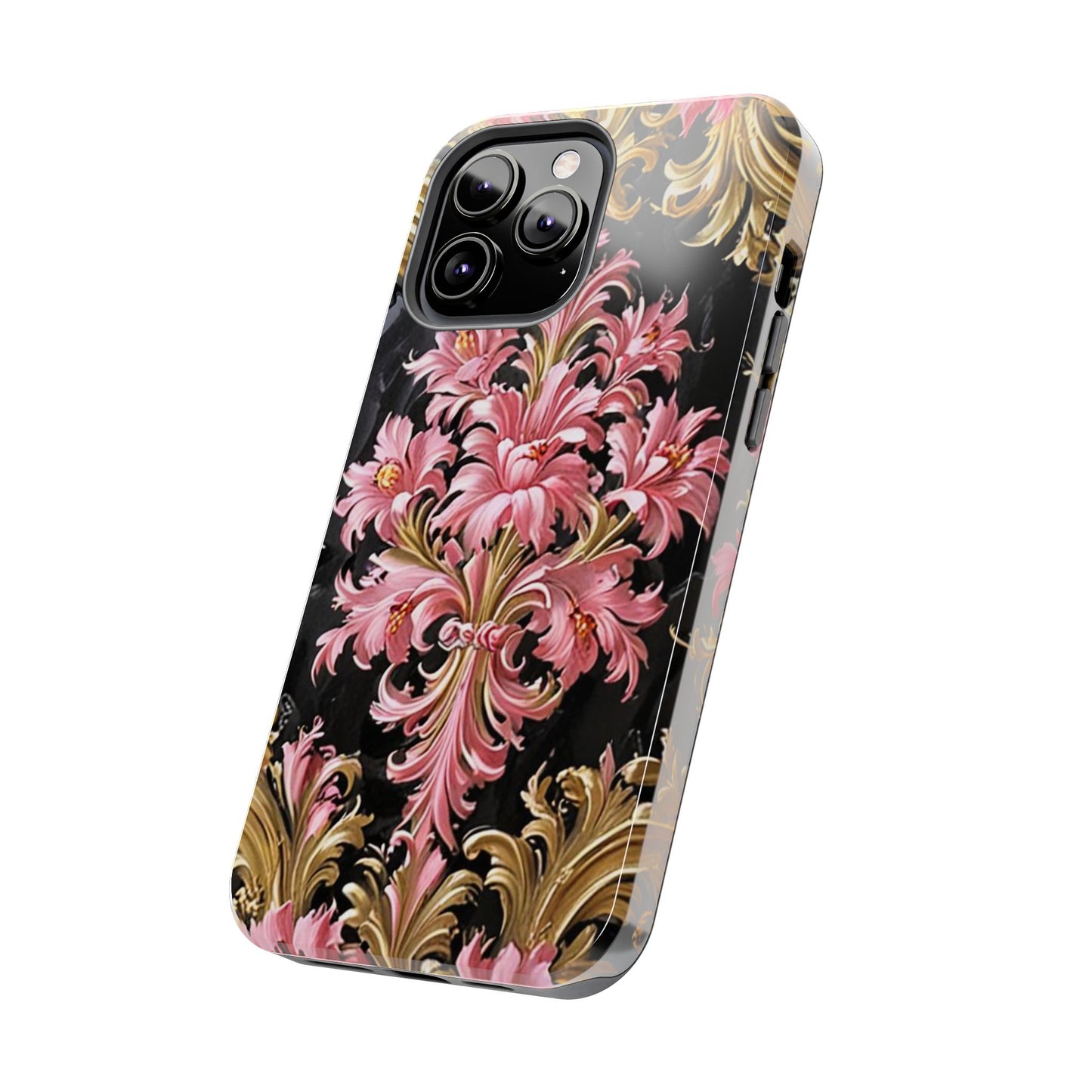 Elegant Floral Tough Phone Cases | Stylish Protection for Her | Gift for Birthdays - Black & Pink Oil Painting Style Rococo