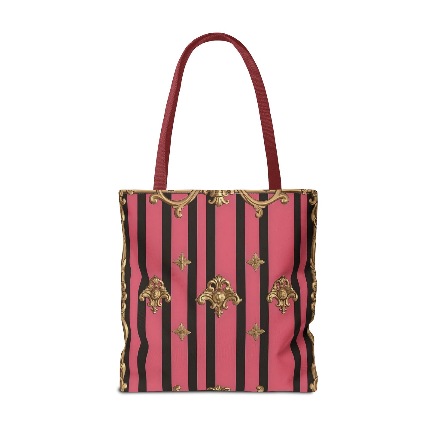Chic Floral Tote Bag - Elegant Reusable Shopping Bag, Fashion Accessory, Gift for Her, Everyday Use, Eco-Friendly - Pink Striped Gold Rococo