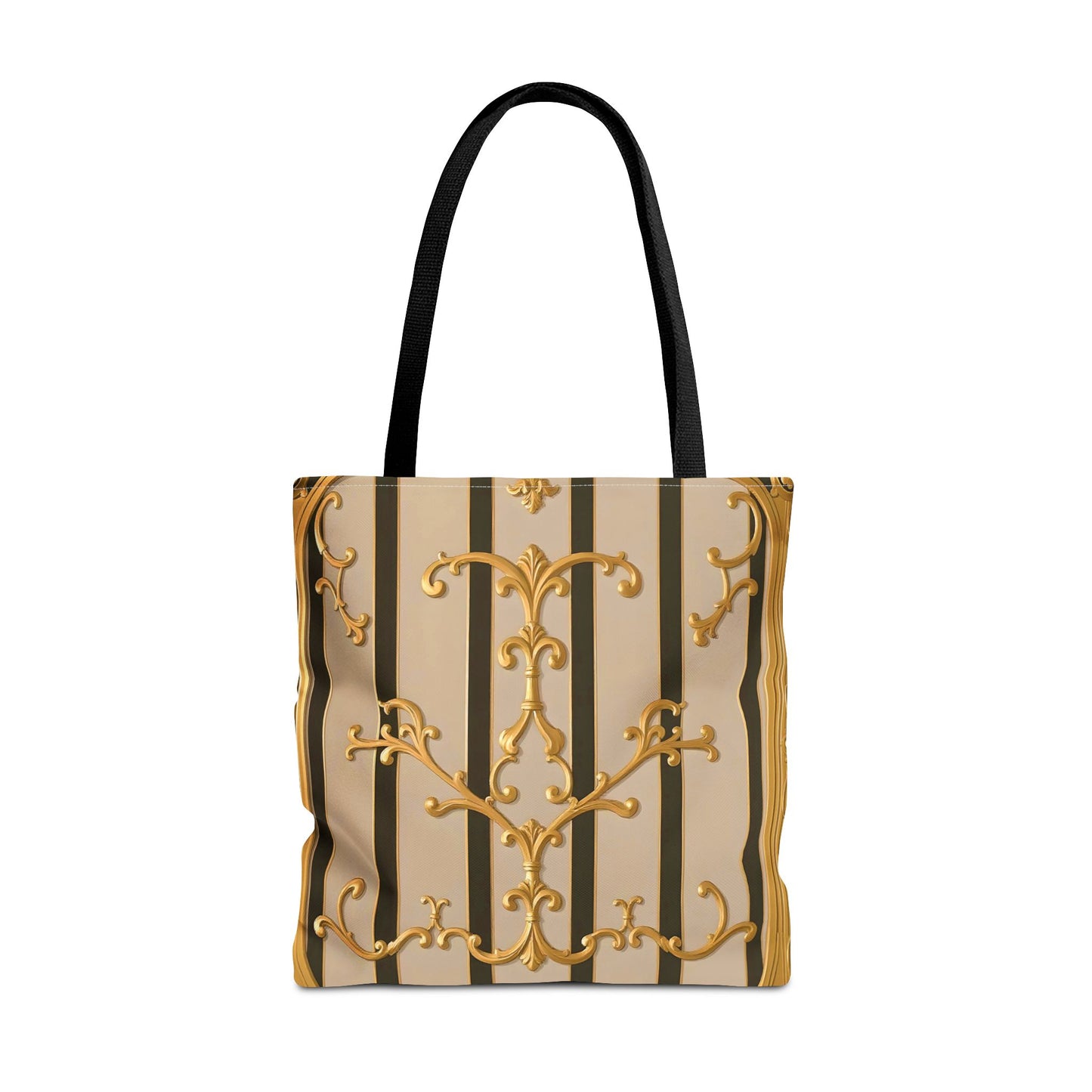 Elegant Gold Pattern Tote Bag - Stylish Carryall for Everyday Use, Eco-Friendly Shopping, Gift for Her - Beige Striped Gold Rococo