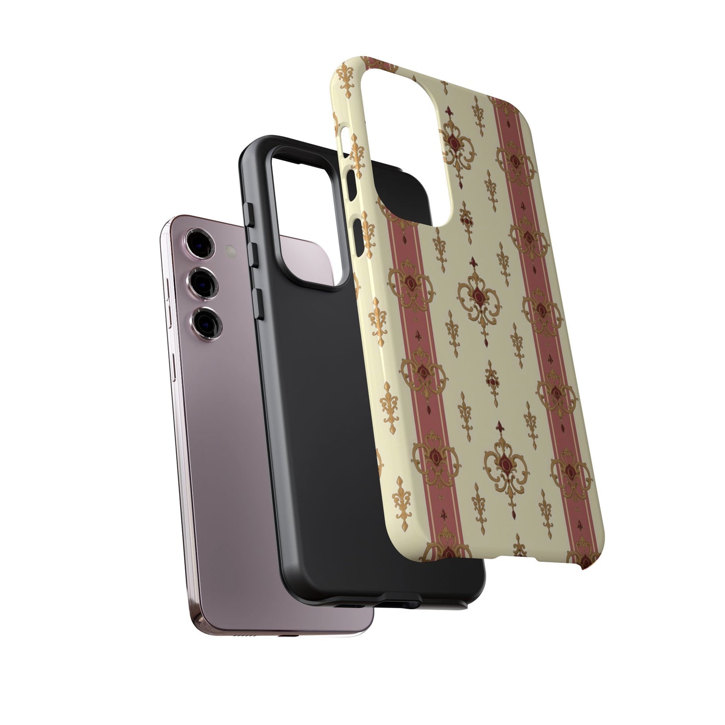 Elegant Floral Motif Phone Case - Tough Cases with Vintage Design - Mauve Striped Gold Damask