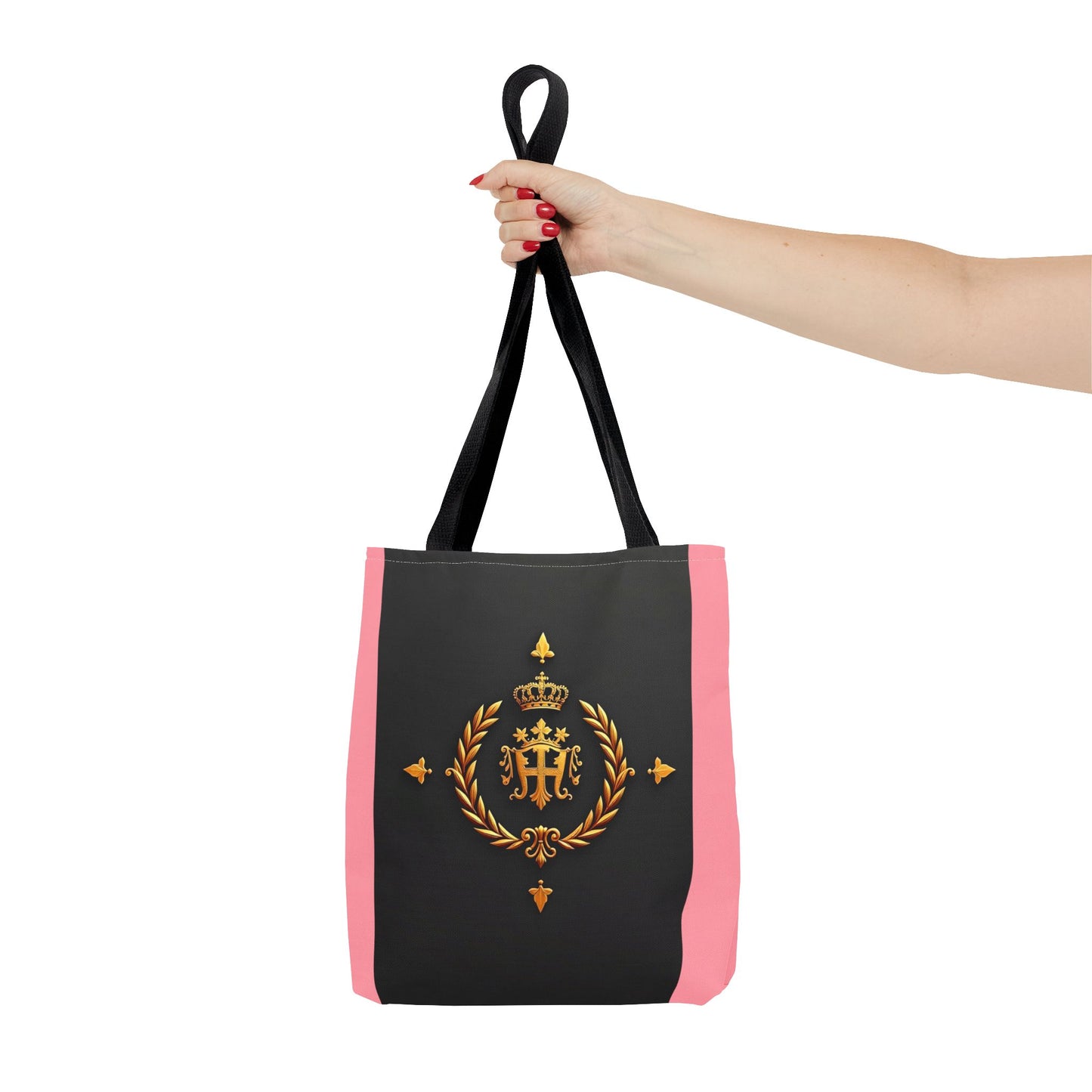 Elegant Monogrammed Tote Bag - Chic Shopper, Eco-Friendly Carryall, Personalized Gift, Stylish Accessory - Pink Striped Gold Crest