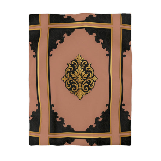 Mauve & Black-Gold Elegant Baroque Microfiber Duvet Cover - Chic Bedroom Decor, Luxurious Bedding, Home Makeover, Gift for Her, Elegant Style