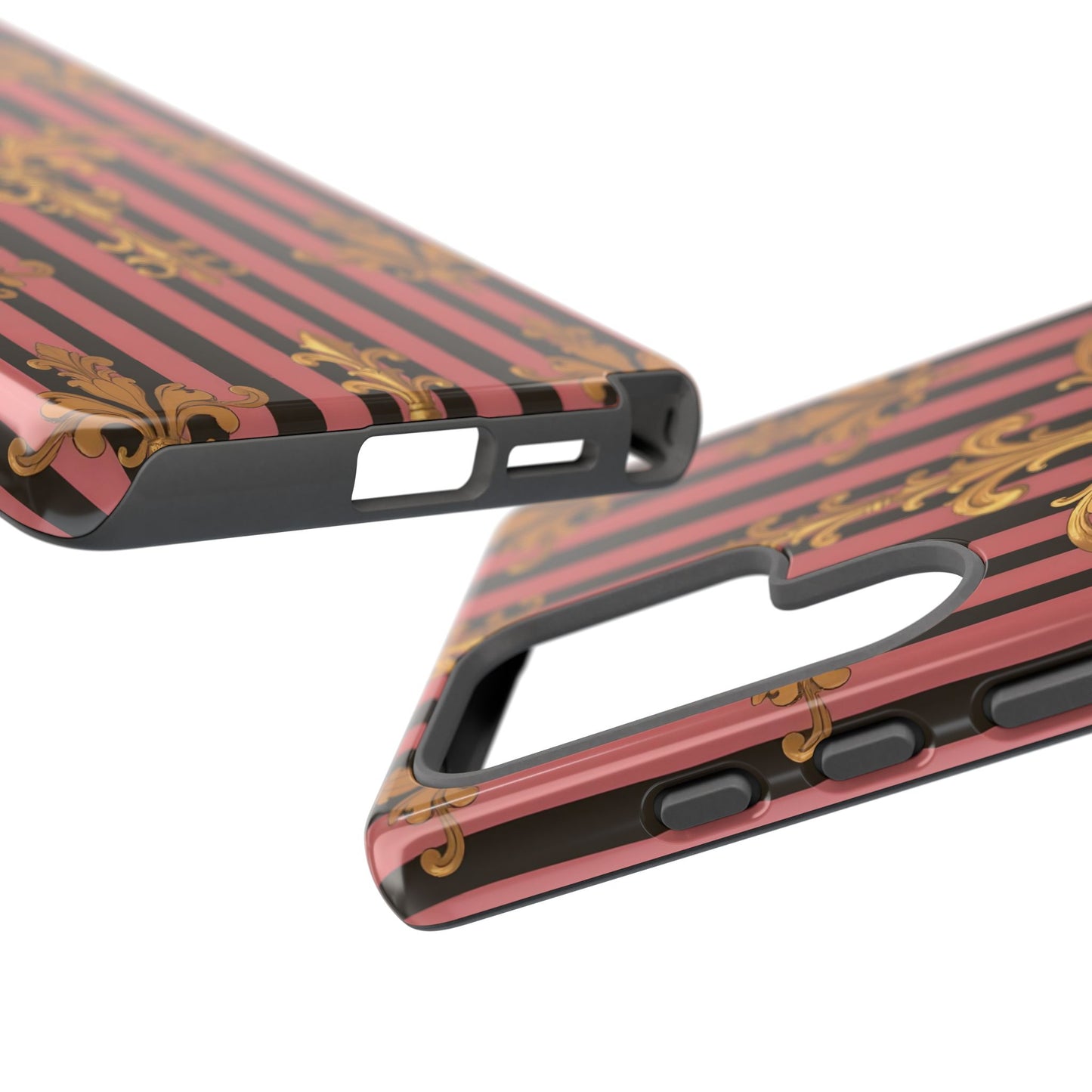 Elegant Floral Motif Phone Case - Tough Cases with Vintage Design - Mauve Striped Gold Damask