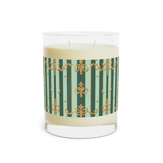Elegant Floral Scented Candle | 11oz Full Glass | Home Decor | Aromatherapy | Gift for Her, Weddings - Mint Green & Teal Striped Gold Baroque