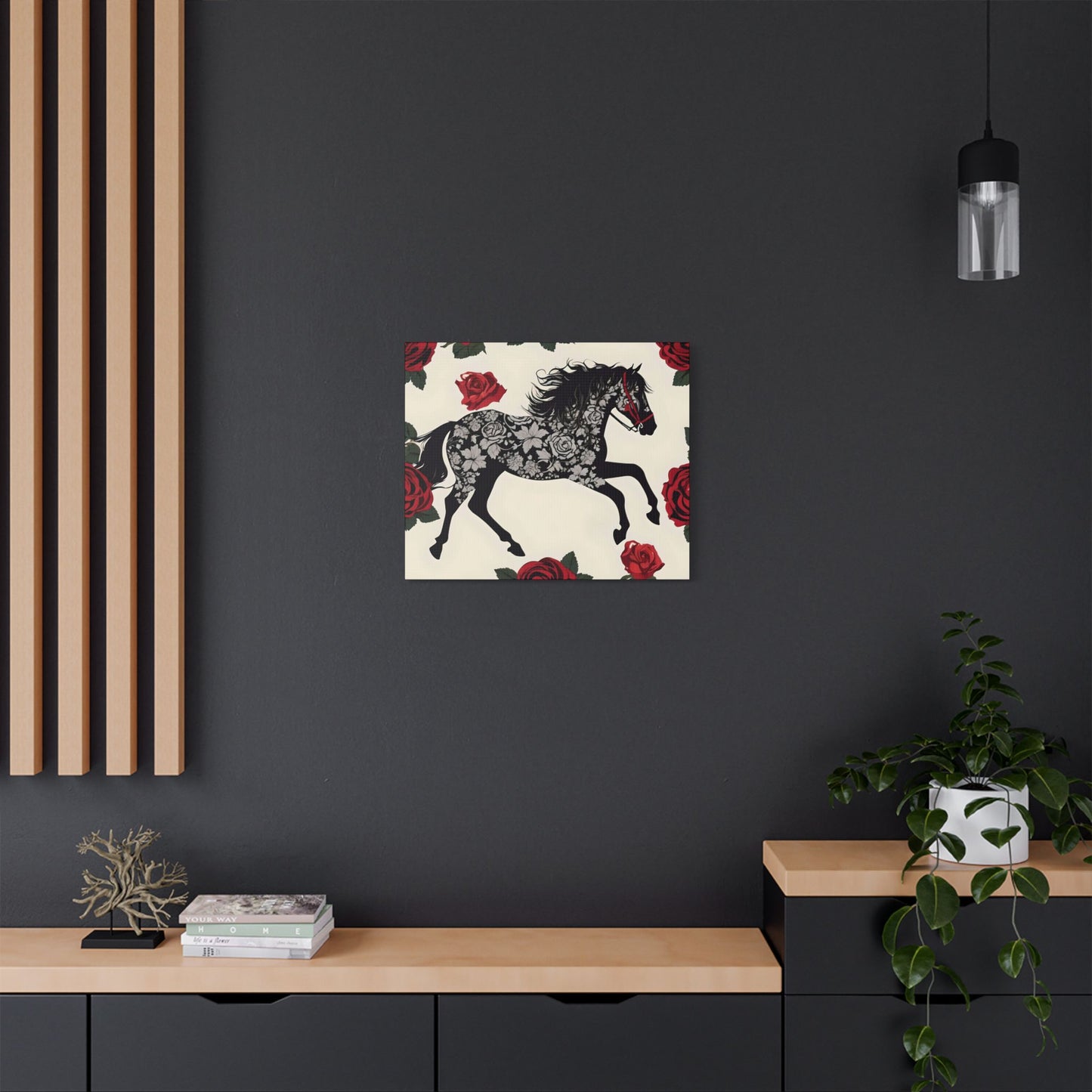 Art Print Canvas, Wall Decor, Satin Stretched Canvas, Equestrian Art, Office Decor, Home Decor - Horse & Roses