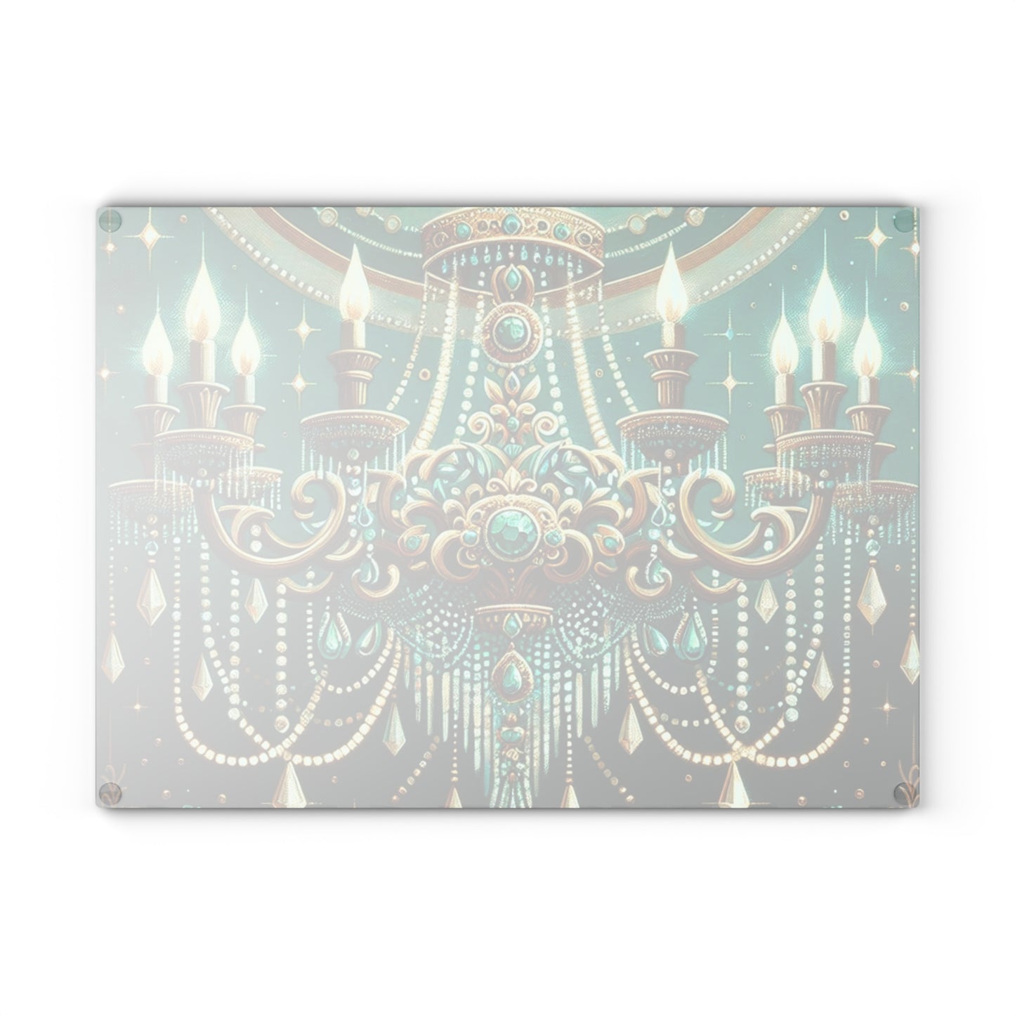 Glass Cutting Board - Green & Gold Jeweled Chandelier