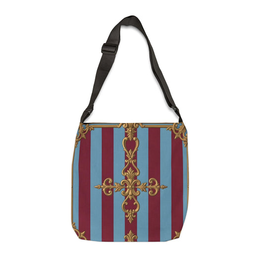 Elegant Adjustable Tote Bag, Stylish Shopping Bag, Chic Messenger Bag, Fashionable Tote for Everyday Use - Sky Blue & Maroon Striped Baroque
