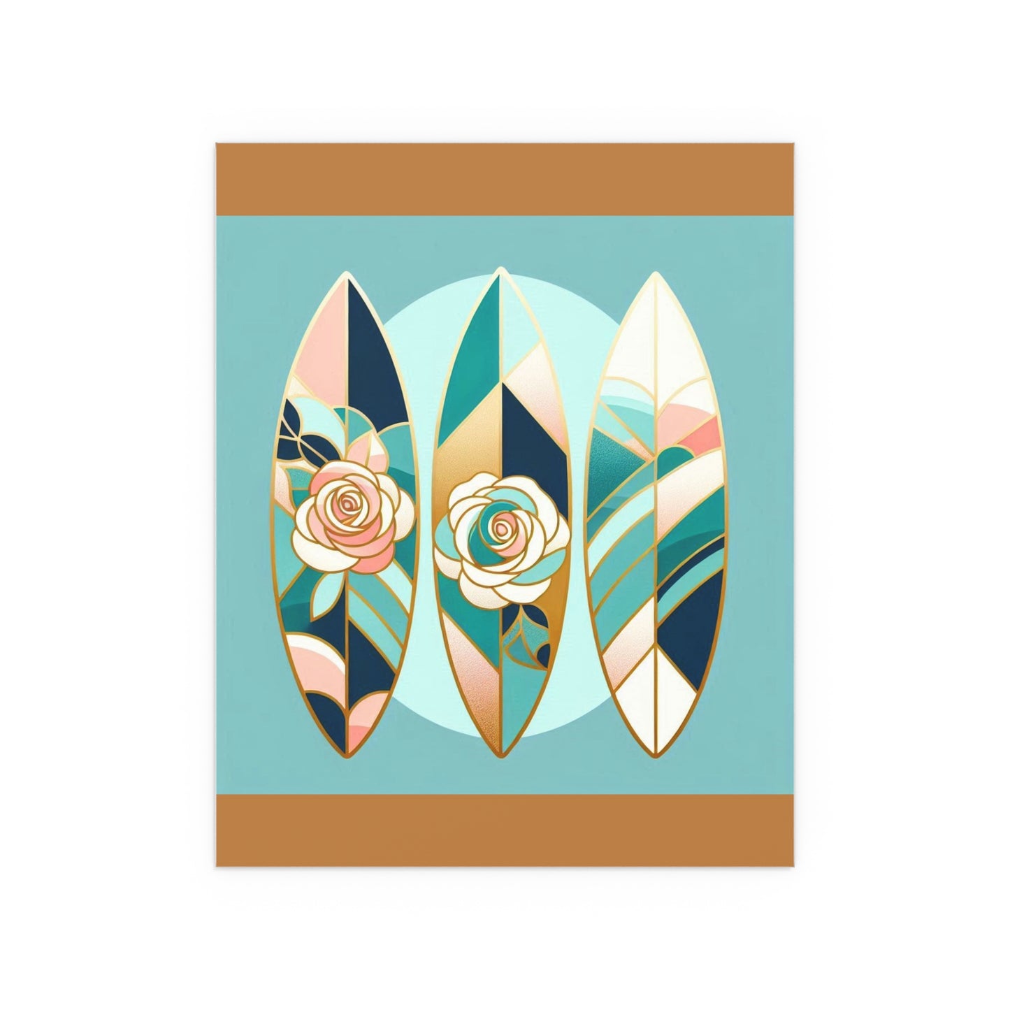 Elegant Floral Silk Poster - Indoor/Outdoor Wall Art for Home Decor - Blue, Pink & Aqua Surfboard & Roses