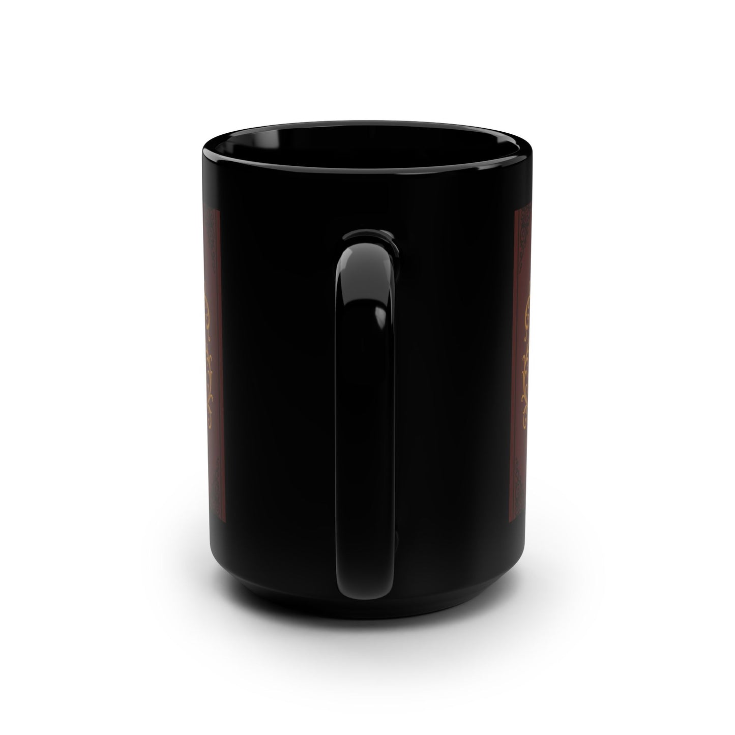 Dusk Burgundy-Black & Gold Baroque Coffee Mug — 15oz Black Ceramic Elegant Vintage Pattern