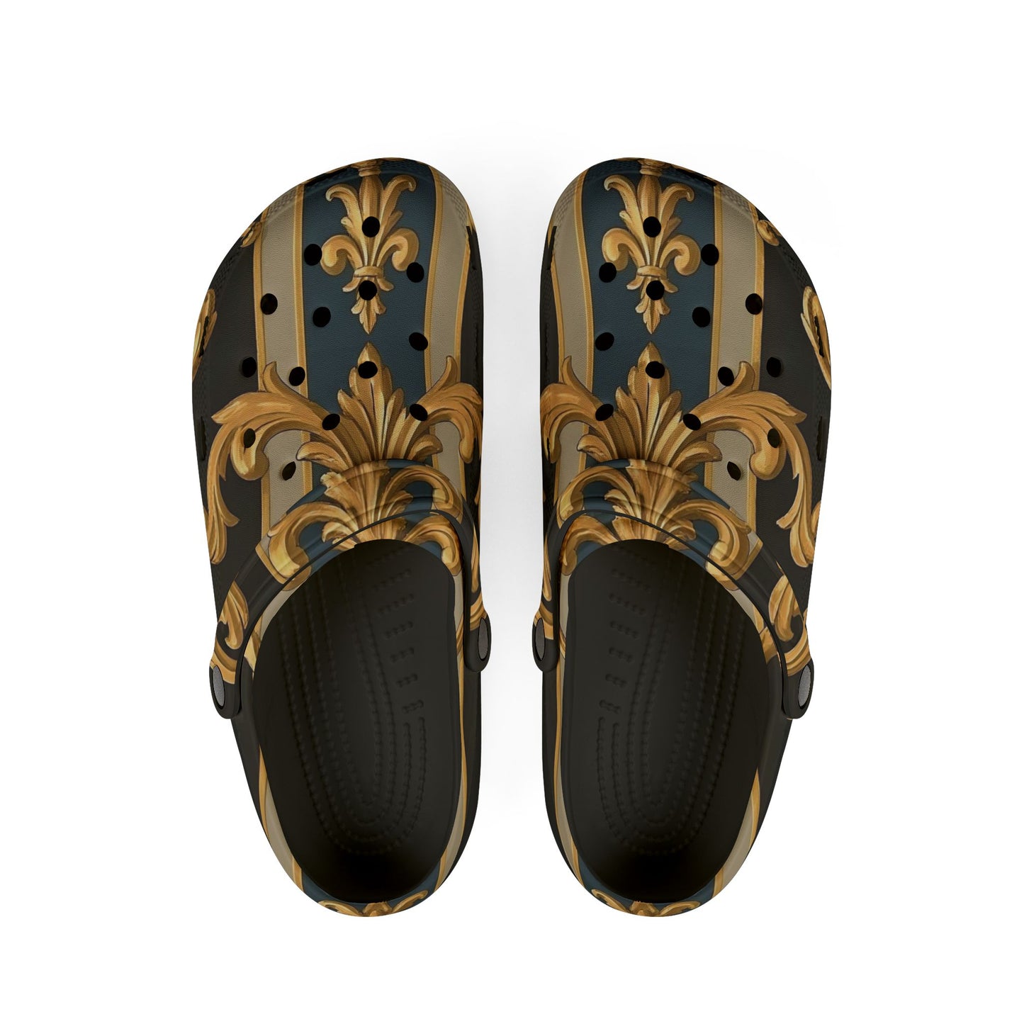 Elegant AOP EVA Foam Rubber Shoes, Stylish Comfort Footwear for Home, Fashionable Clogs - Blue & Black Striped Rococo