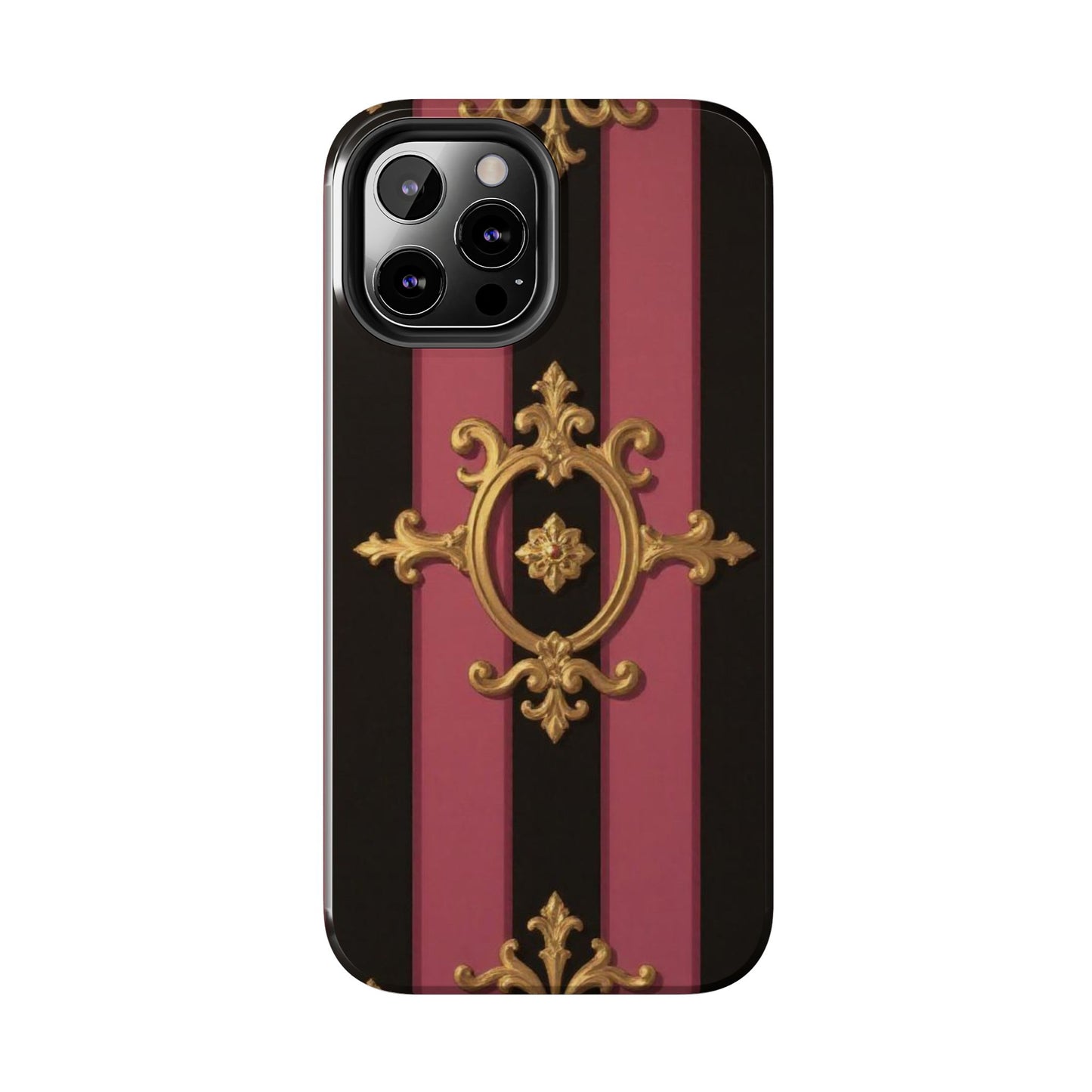 Elegant Black & Mauve Striped Gold Baroque Tough Phone Cases, Luxe Phone Covers, Fashionable Mobile Cases, Gift for Her, Holiday Phone Accessories