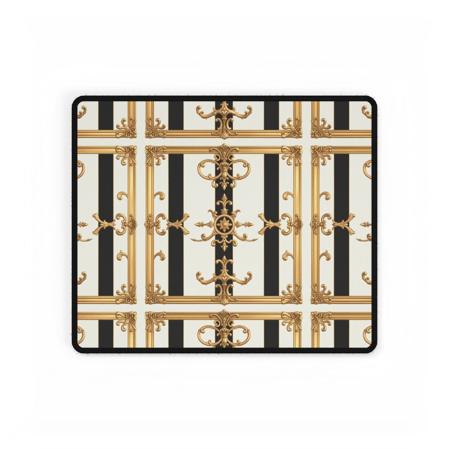 Elegant Desk Mats for Home Office, Stylish Desk Accessories, Chic Workstation Decor, Perfect Gift for Boss's Day - Black & White Striped Gold Baroque