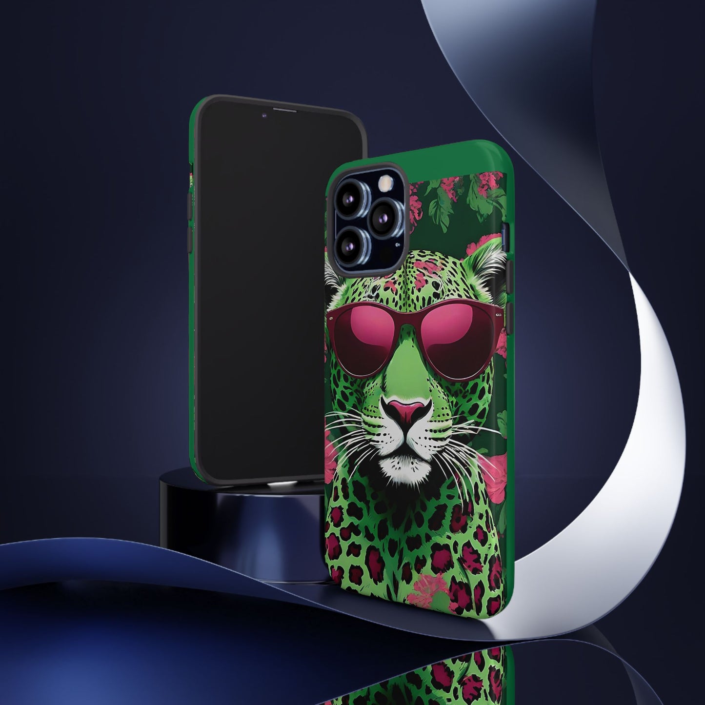 Phone Case - Lime Green & Burgundy Leopard In Sunglasses Design