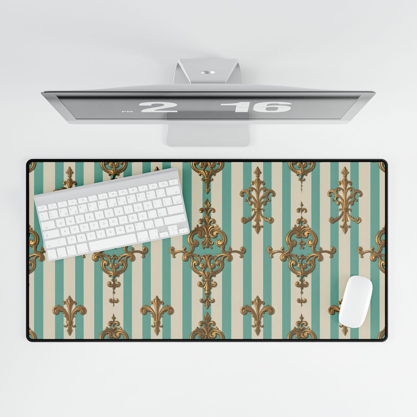 Elegant Desk Mats - Luxe Office Decor, Stylish Workspace Accessories, Personalized Desk Ideas - Matte Green Striped Rococo