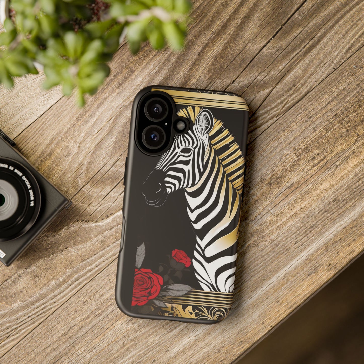 Phone Case - Elegant Zebra & Roses Design