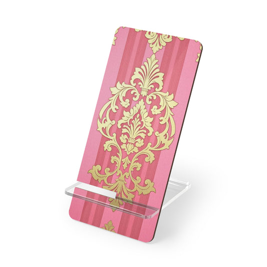 Elegant Floral Smartphone Display Stand - Pink Striped Damask - Decorative Mobile Holder