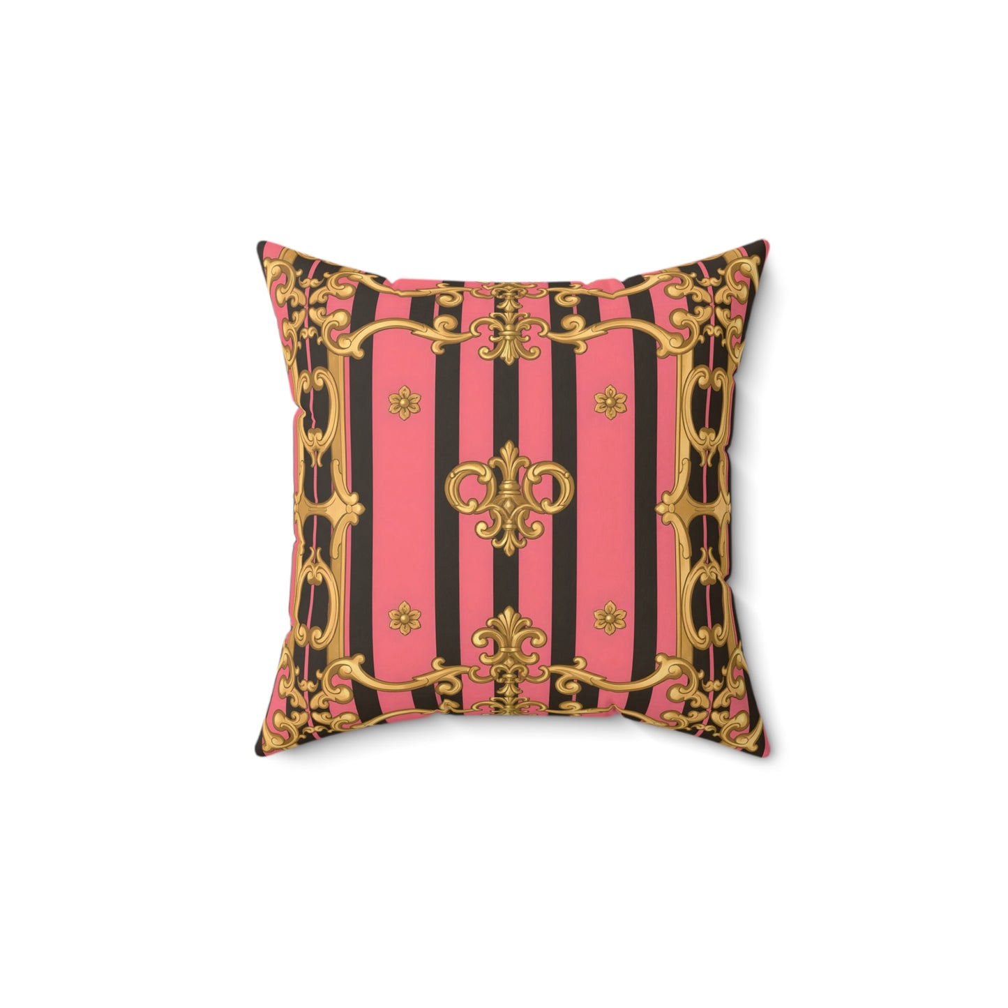 Luxurious Decorative Throw Pillow, Elegant Home Decor, Baroque Accent Cushion - Pink & Black Striped Gold Baroque