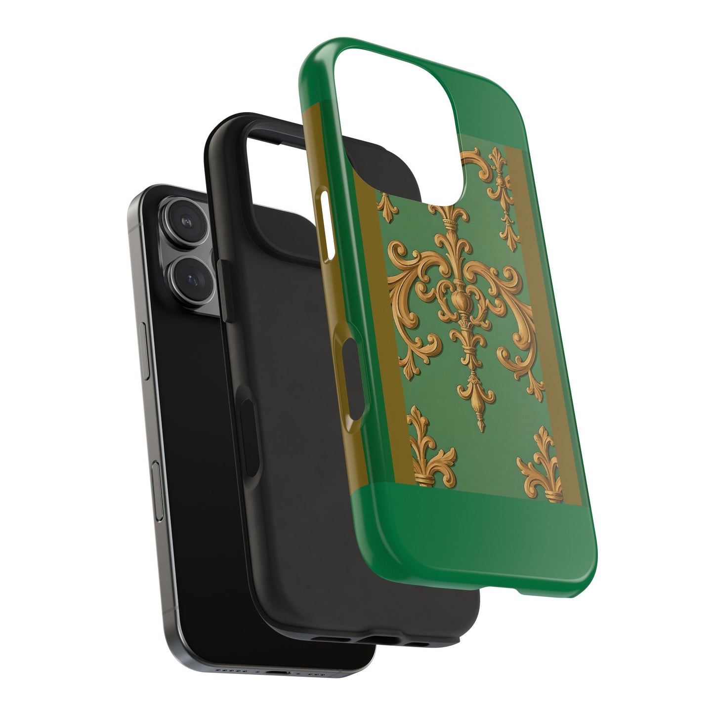 Elegant Floral Tough Phone Case, Durable Phone Cover, Gifts for Her, Stylish Protection, Chic Phone Accessory - Olive Green Striped Rococo