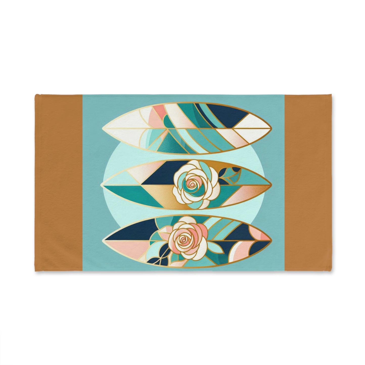 Elegant Floral Hand Towel - Roses & Surfboard Design for Home Decor & Gifts - Blue, Pink & Aqua Surfboard & Roses