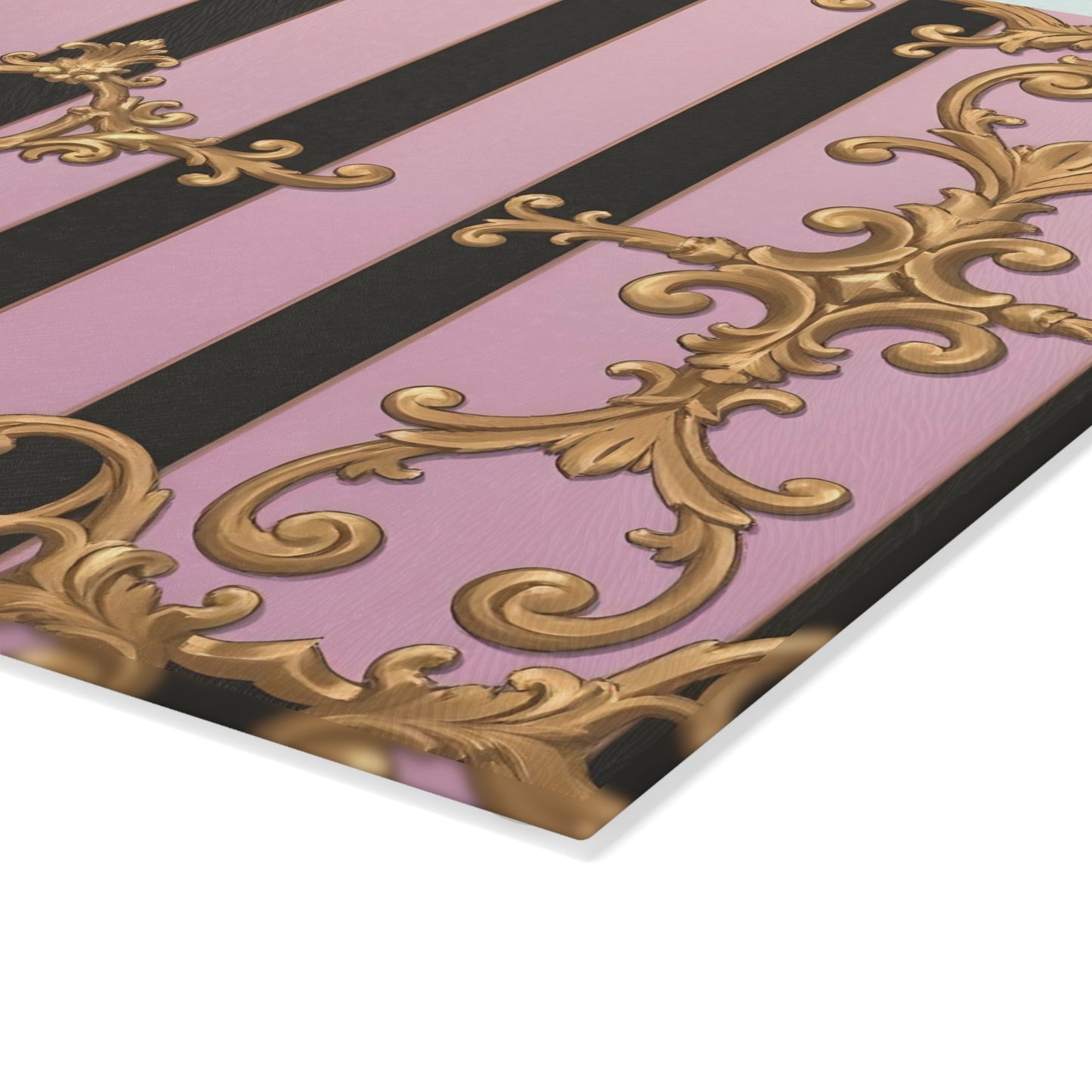 Luxurious Glass Cutting Board, Elegant Kitchen Decor, Wedding Gift, Cooking Accessory - Matte Lavender & Black Striped Gold Baroque