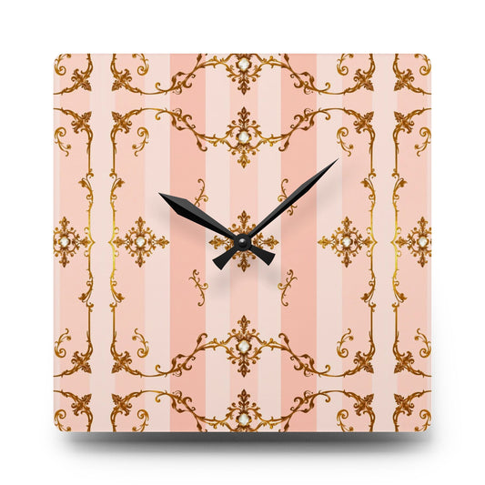 Vintage-Inspired Glam Acrylic Wall Clock - Elegant Home Decor for Stylish Interiors - Pink Jeweled Striped Gold Baroque