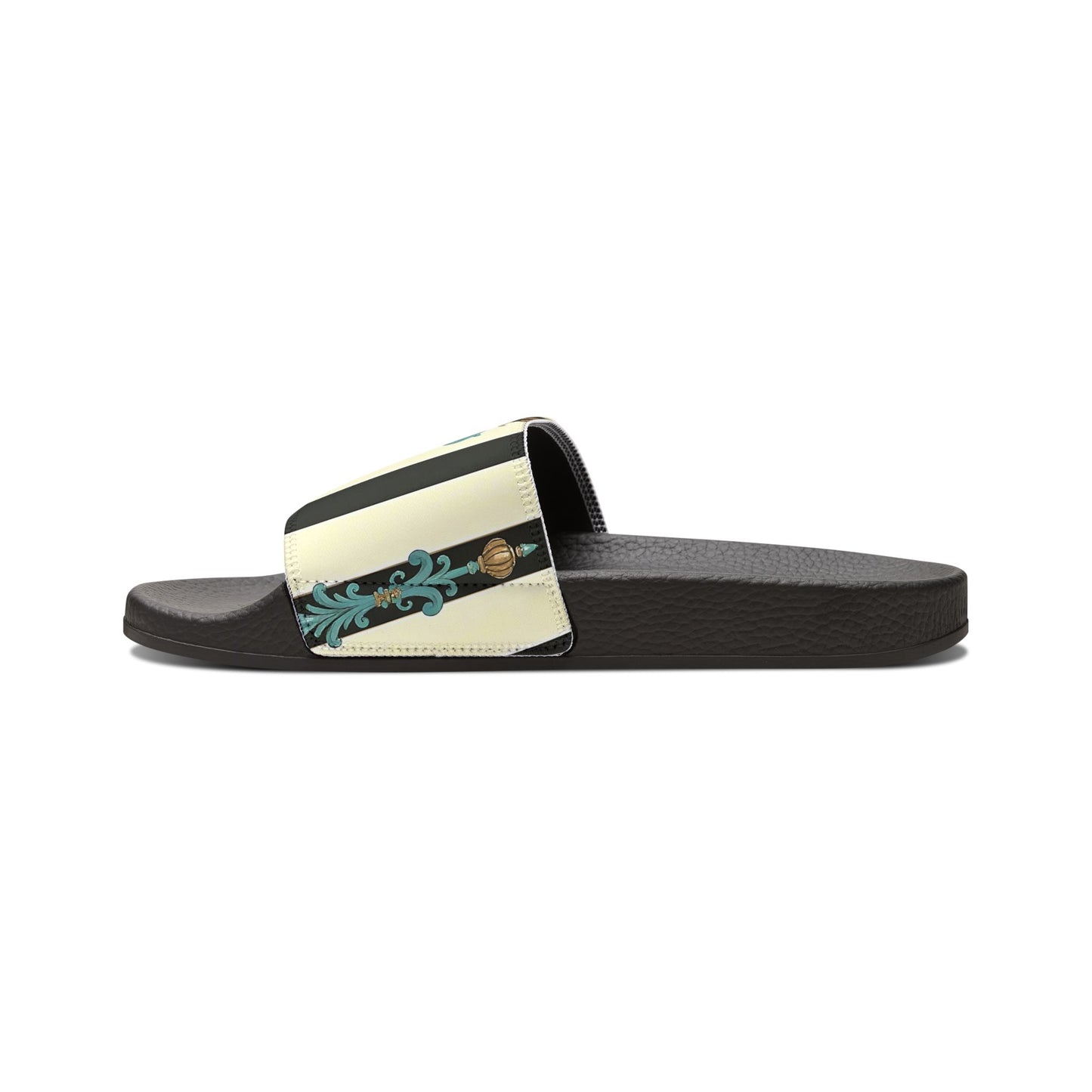Stylish Removable-Strap Sandals for Women | Comfortable Slip-Ons, Casual Beach Footwear - Black Striped Turquoise & Black Rococo