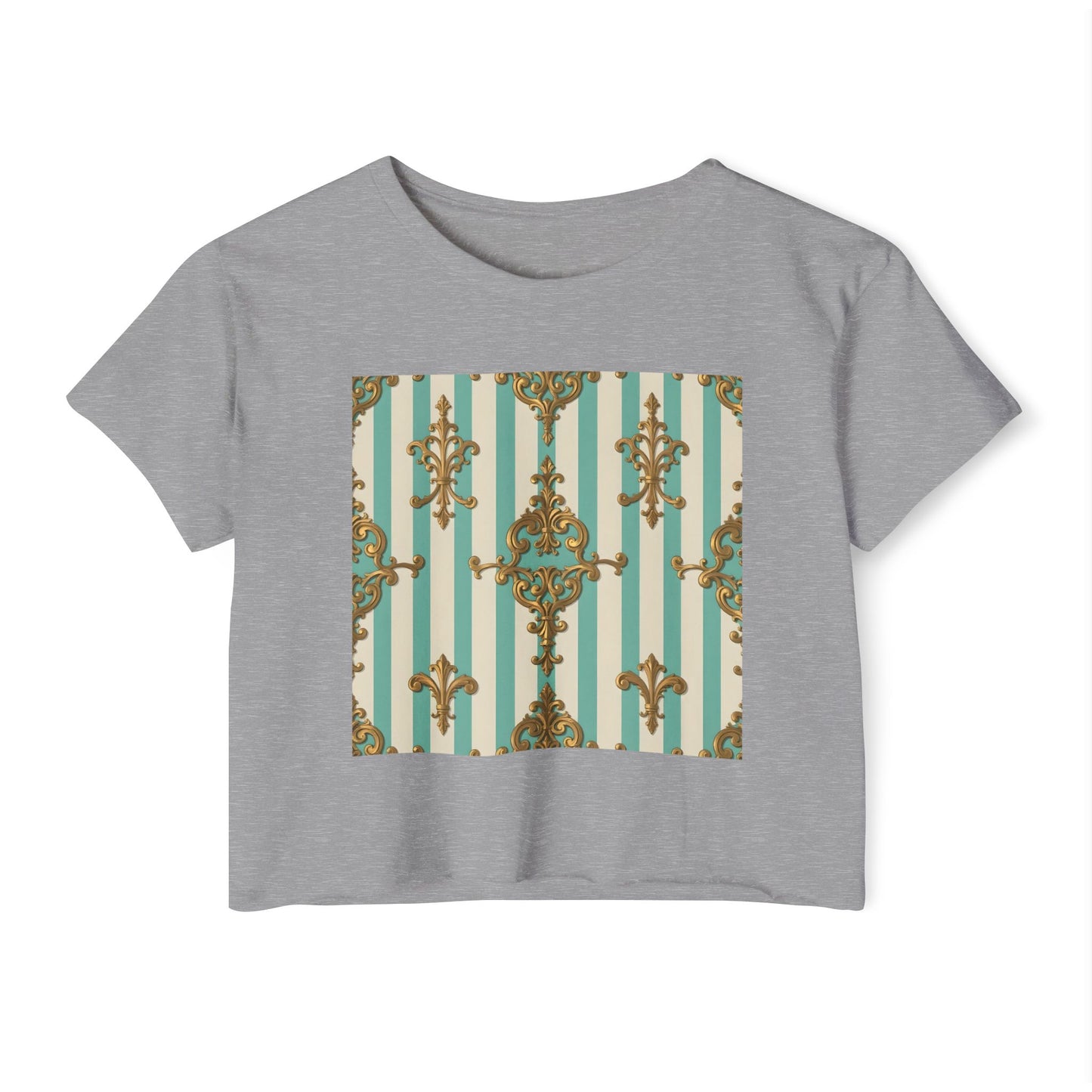 Boho Chic Women's Festival Crop Top - Trendy Summer Wear, Beach Party Fashion - Matte Green Striped Rococo