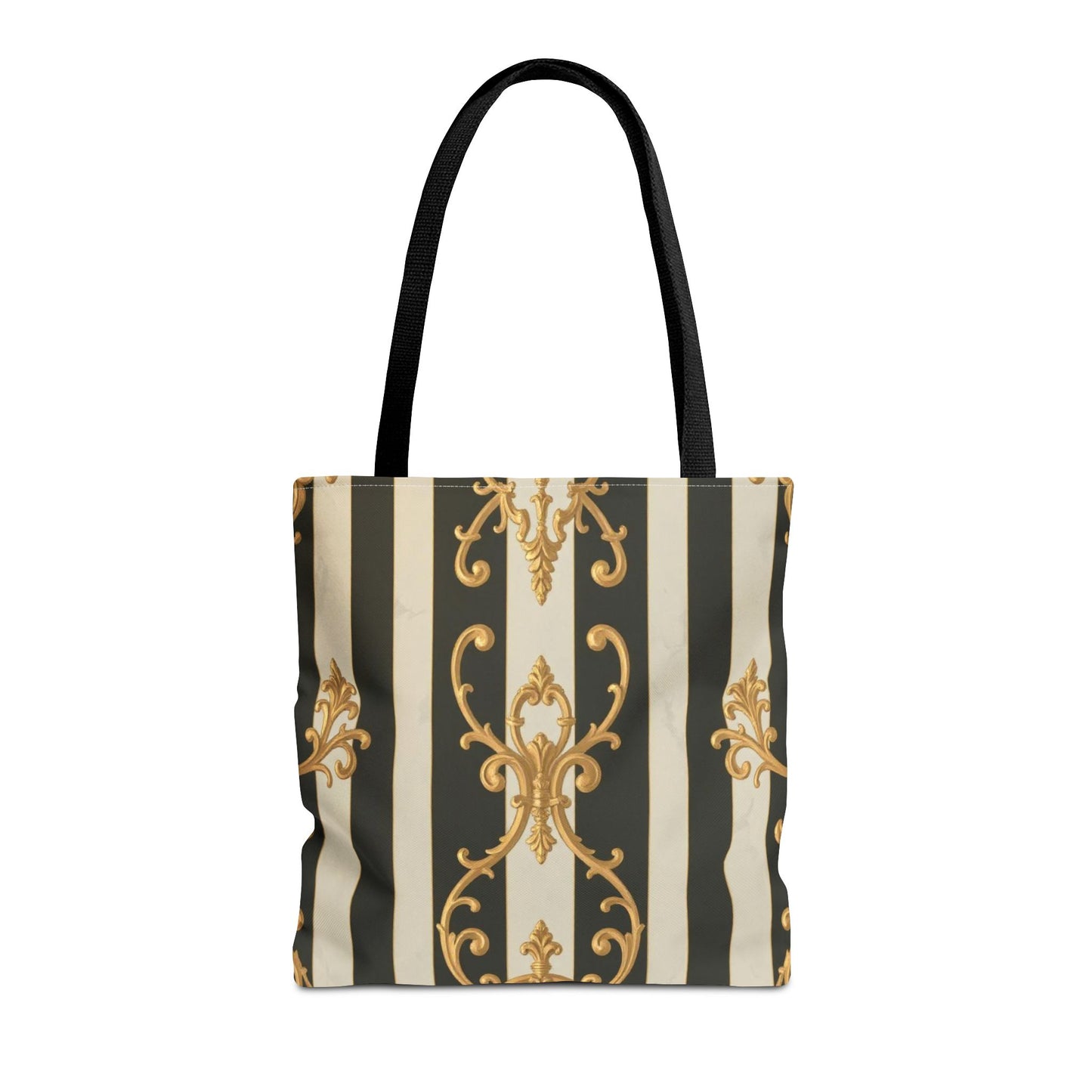 Elegant Black & Alabaster Striped Baroque Tote Bag, Stylish Shopping Bag, Fashion Accessory, Gift for Her, Reusable Bag, Perfect for Events