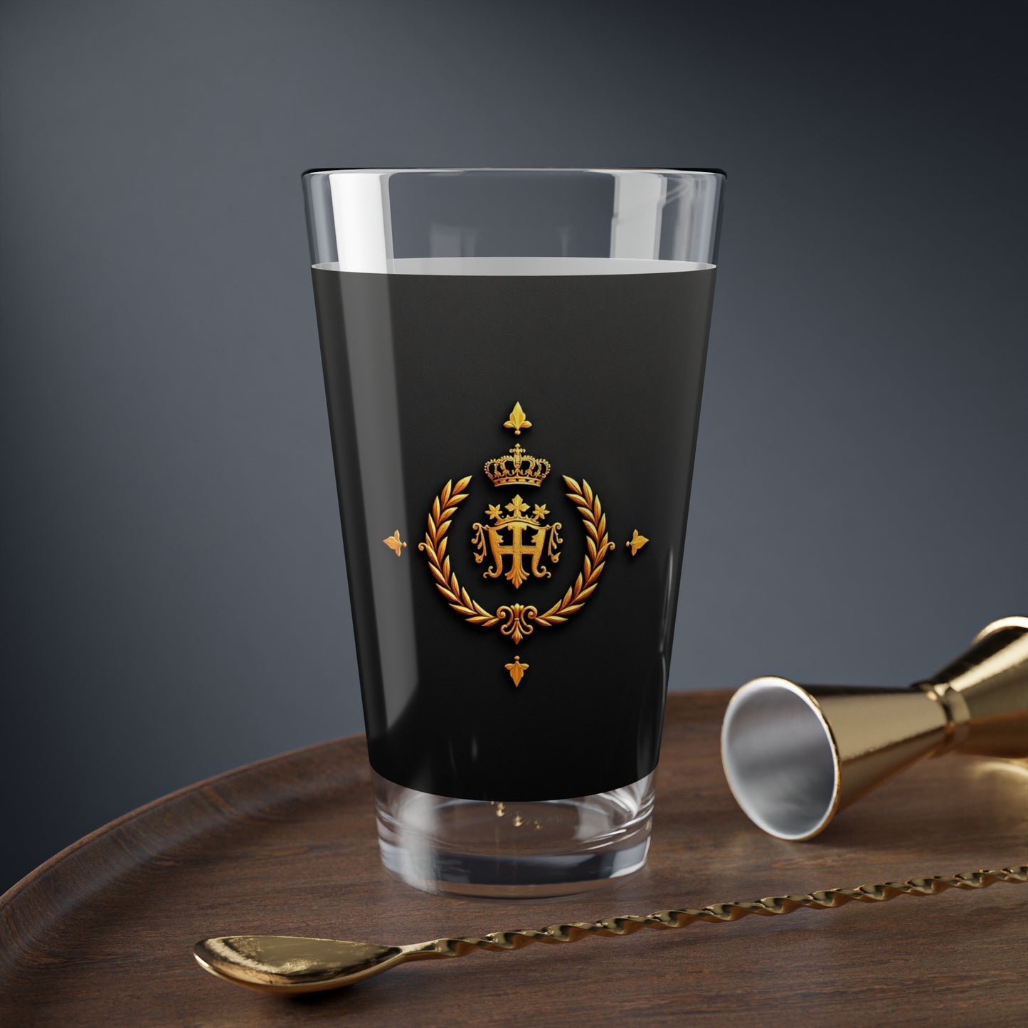 Elegant Mixing Glass - 16oz Cocktail Glass, Perfect for Home Bars, Gifts for Mixologists, Special Occasions, and Entertaining - Gold Crest