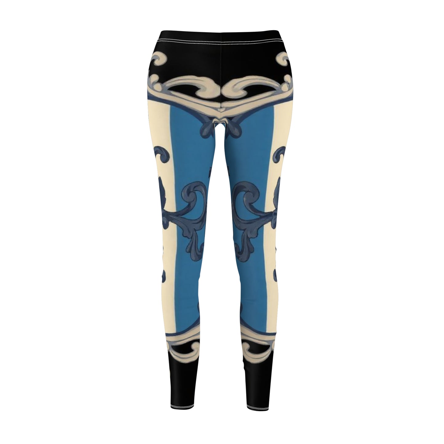 Stylish Blue & Alabaster Striped Baroque Women's AOP Leggings, Unique Patterned Activewear, Casual Everyday Wear, Perfect for Yoga