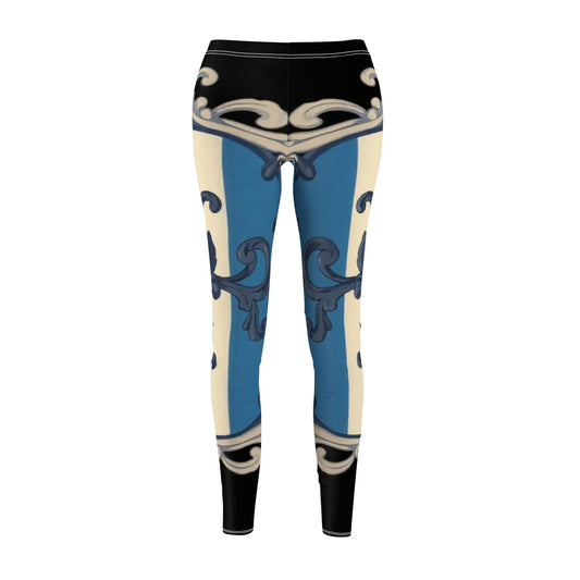 Stylish Blue & Alabaster Striped Baroque Women's AOP Leggings, Unique Patterned Activewear, Casual Everyday Wear, Perfect for Yoga