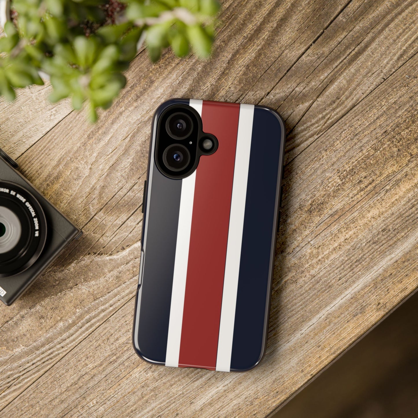 Lunar Midnight & Red-White Striped Stylish Phone Case - Tough Cases, Custom iPhone Cover, Sleek Phone Accessories, Gifts for Him/Her