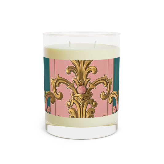 Elegant Floral Scented Candle - Chic Decor, Relaxation Gift, Home Fragrance, Party Favors - Pink & Teal Striped Gold Baroque