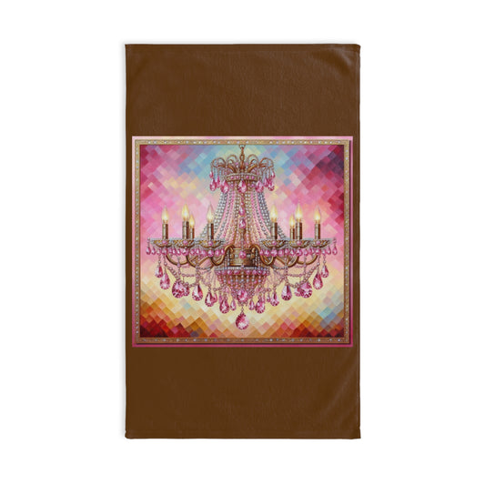 Chic Chandelier Hand Towel, Glam Bathroom Decor, Elegant Kitchen Towel, Gift for Home Lovers, Colorful Art Towel - Pink Jeweled Chandelier