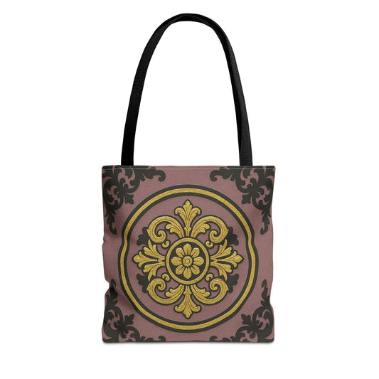 Elegant Gilded Mauve With Gold-Black Baroque Print Tote Bag, Reusable Shopping Tote, Gift for Her, Weekend Bag, Eco-Friendly Handbag