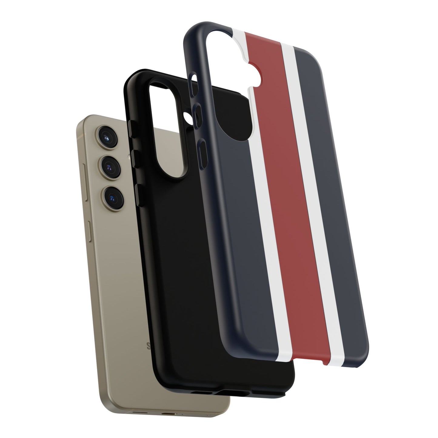 Lunar Midnight & Red-White Striped Stylish Phone Case - Tough Cases, Custom iPhone Cover, Sleek Phone Accessories, Gifts for Him/Her