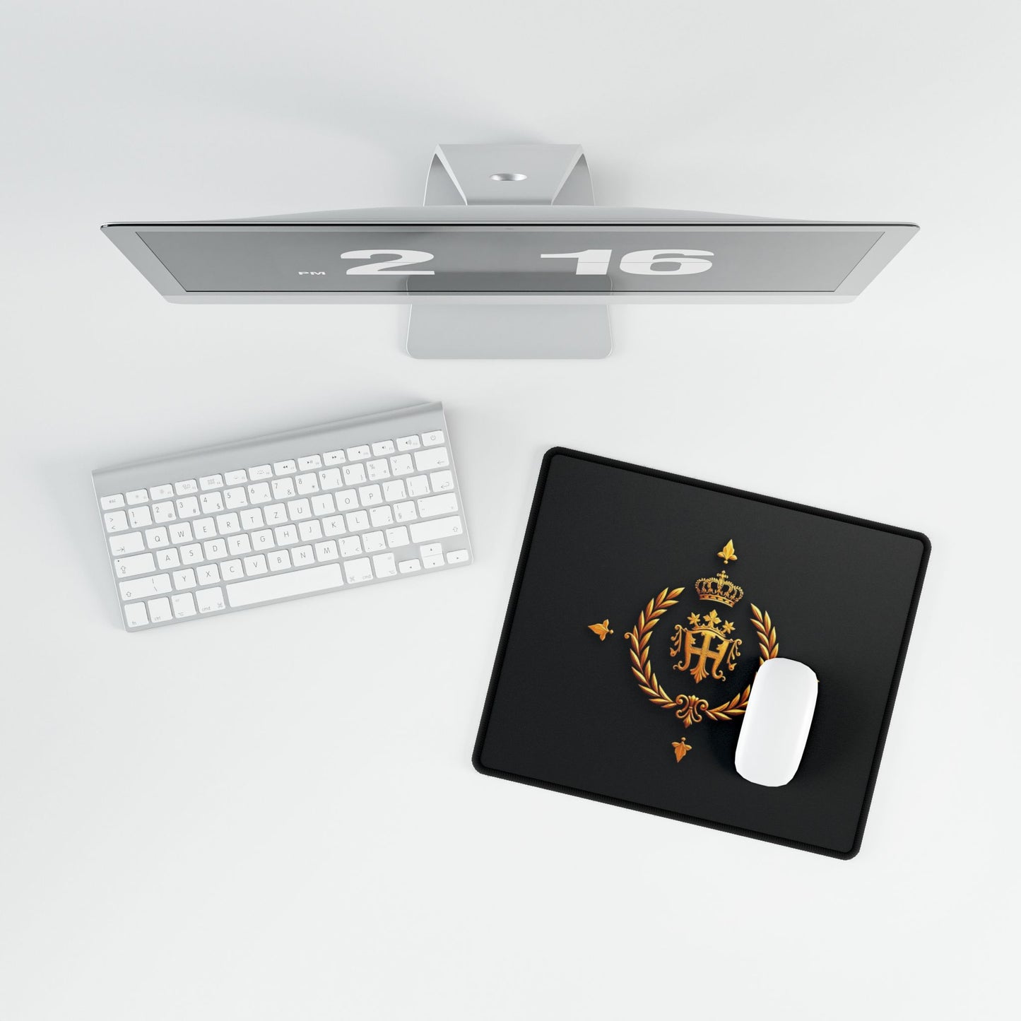 Elegant Golden Crest Desk Mat, Personalized Workspace Decor, Office Accessories, Gaming Mat, Home Office Gift - Gold Crest