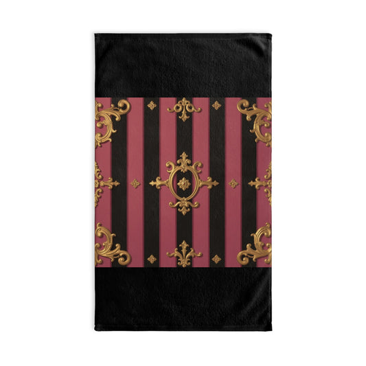 Elegant Black & Mauve Striped Gold Baroque Hand Towel, Shower Gift, Bathroom Decor, Home Textile, Unique Kitchen Towel