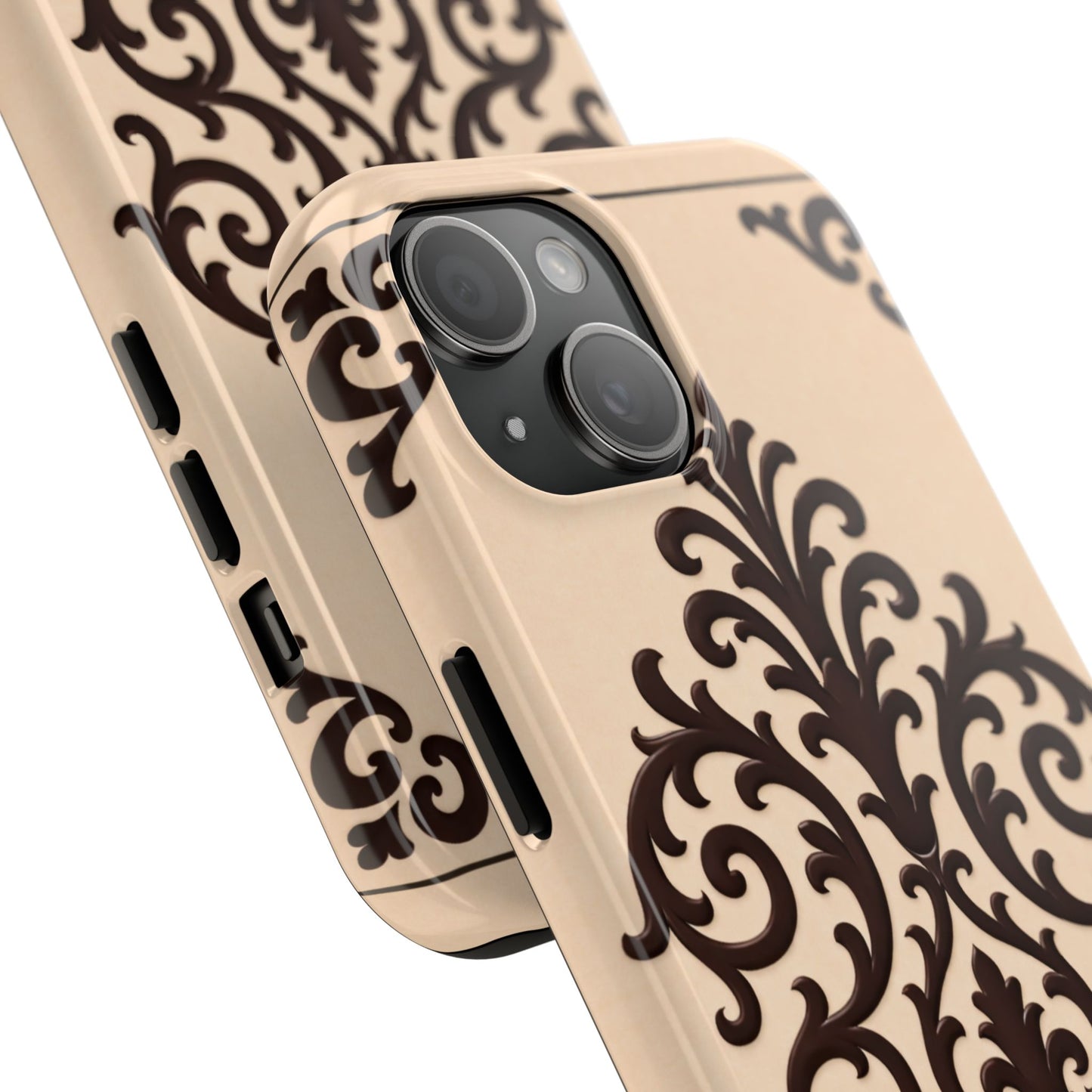 Almond-Beige & Brown Baroque Tough Phone Case — Elegant Beige & Brown Protective Cover