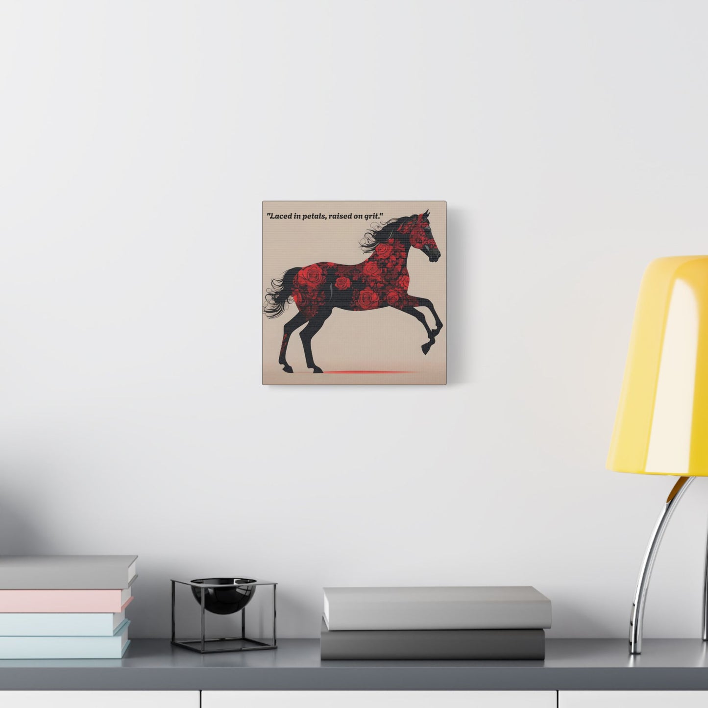 Art Print Canvas, Wall Decor, Satin Stretched Canvas, Equestrian Art, Office Decor, Home Decor - "Laced in petals"