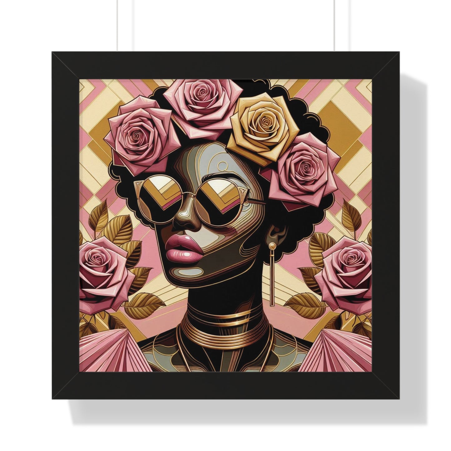 Elegant Framed Vertical Poster of Floral Woman, Home Decor, Wall Art, Gift for Her, Feminine Art Print - Pink Roses Lady