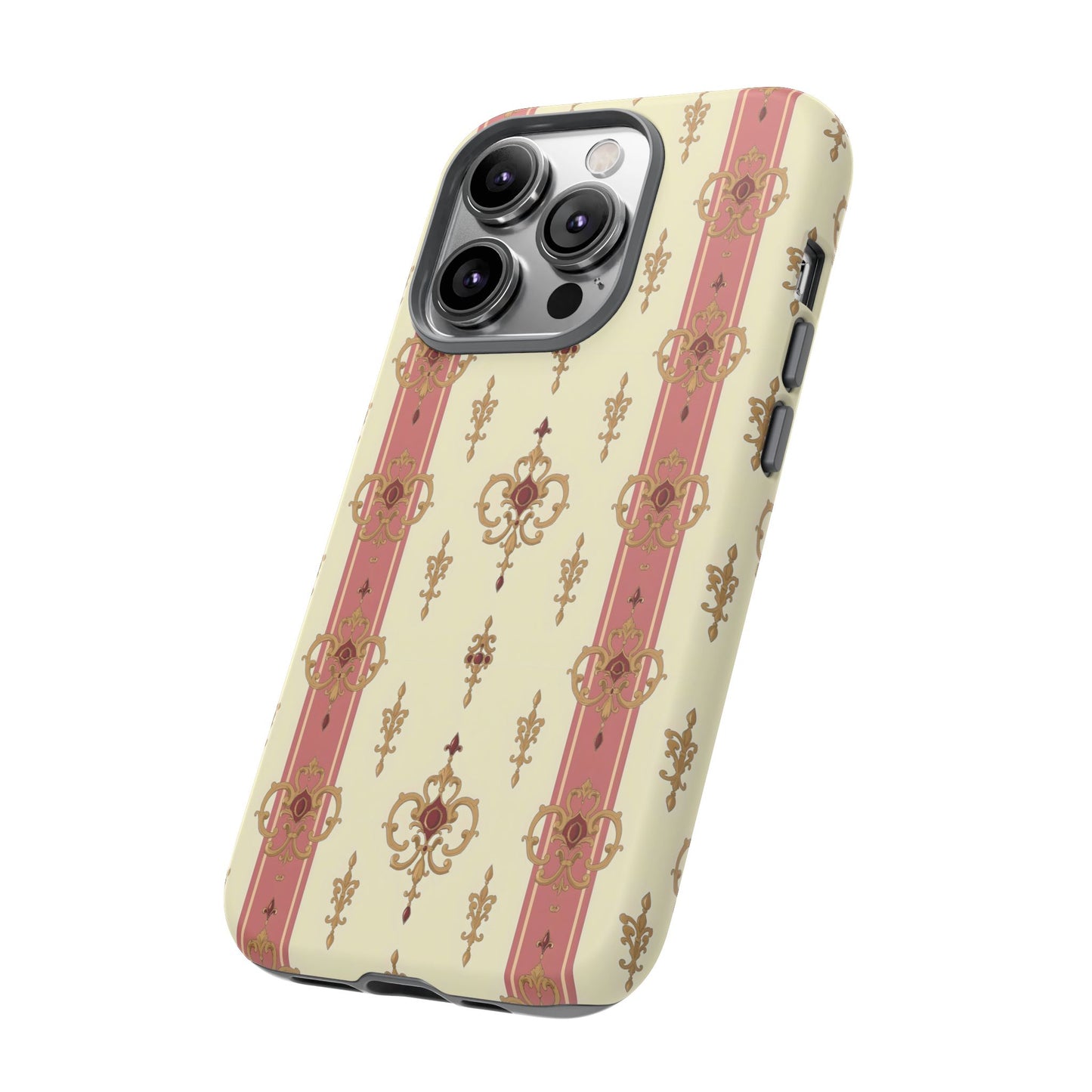 Elegant Floral Motif Phone Case - Tough Cases with Vintage Design - Mauve Striped Gold Damask