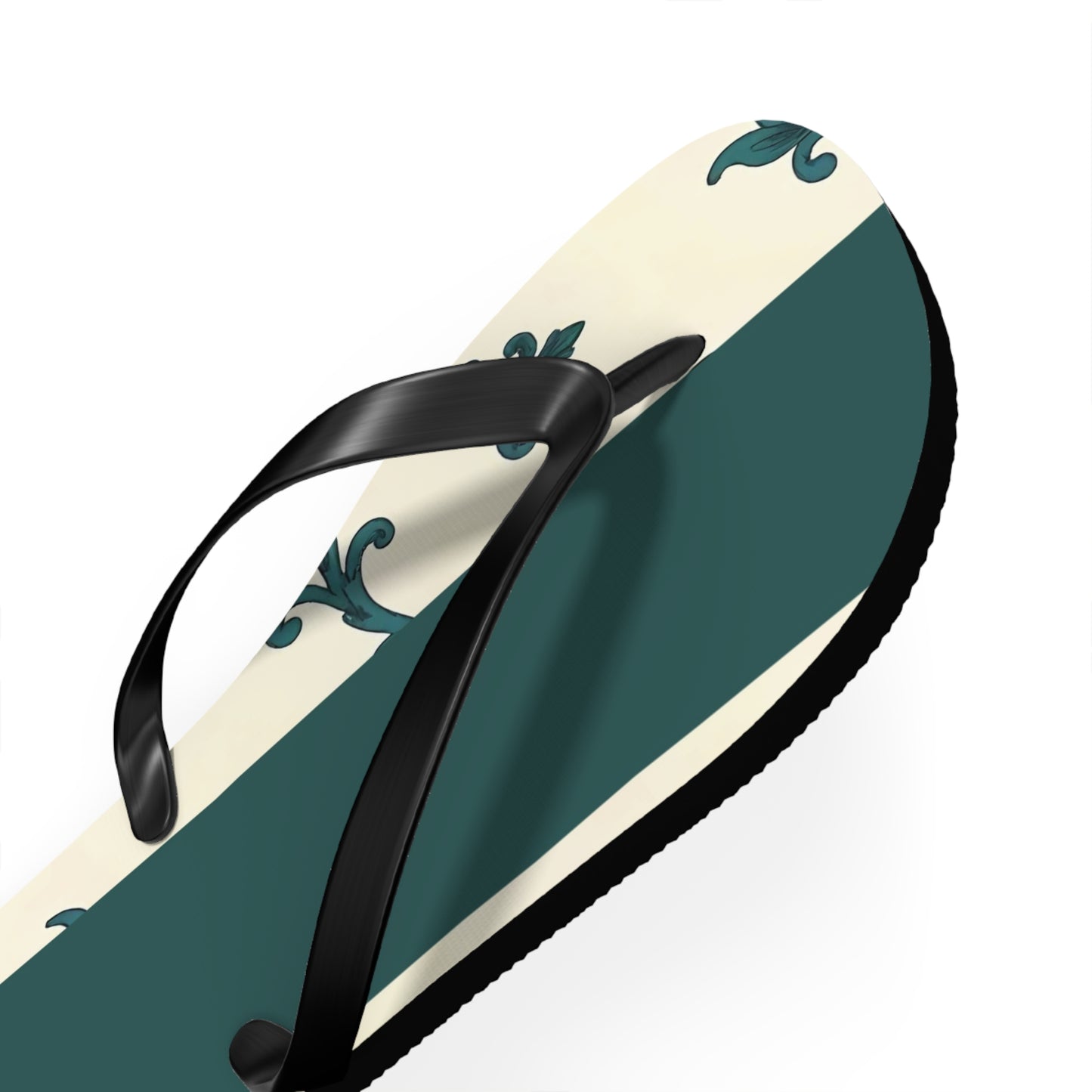 Stylish Summer Flip Flops, Trendy Beach Footwear, Casual Summer Sandals, Vacation Accessories, Eco-Friendly Summer Shoes - Teal Striped Rococo