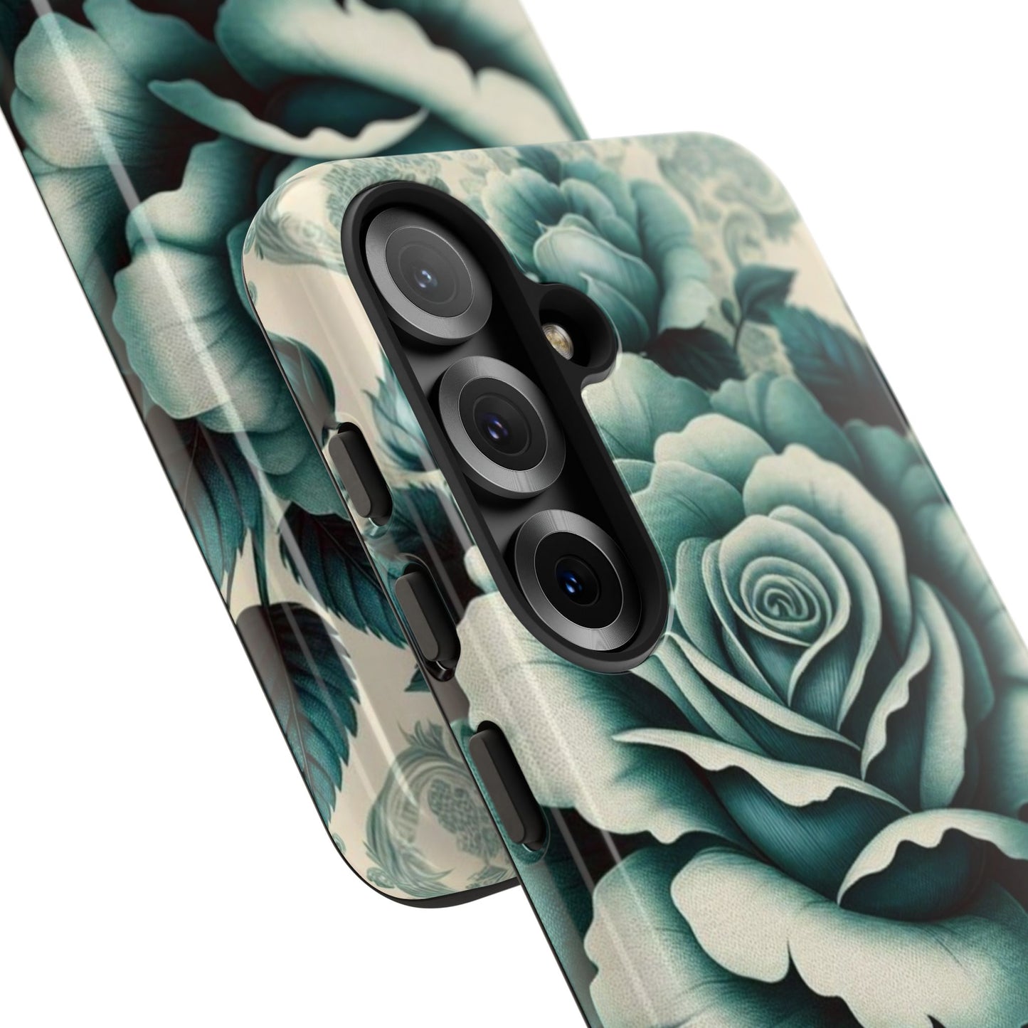 Elegant Floral Motif Phone Case - Tough Cases with Vintage Design - Teal Roses & Damask