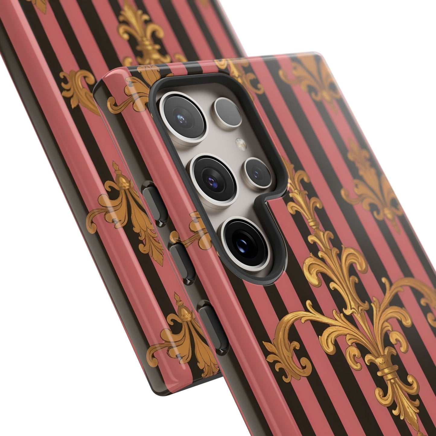 Elegant Floral Motif Phone Case - Tough Cases with Vintage Design - Mauve Striped Gold Damask