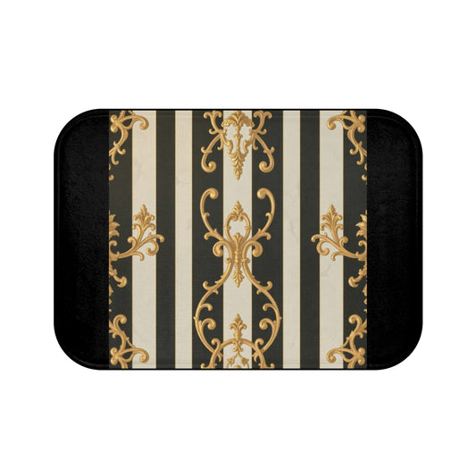 Elegant Black and Alabaster Striped Baroque Bath Mat, Luxurious Bathroom Decor, Non-Slip Mat, Gift for Homeowners, Stylish Bath Accessory