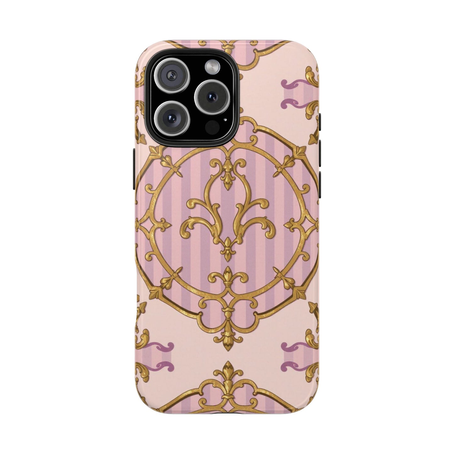 Elegant Vintage Phone Case, Tough Phone Case, Lavender & Alabaster Striped Gold Baroque Phone Cover, Stylish Phone Protector, Gift for Her