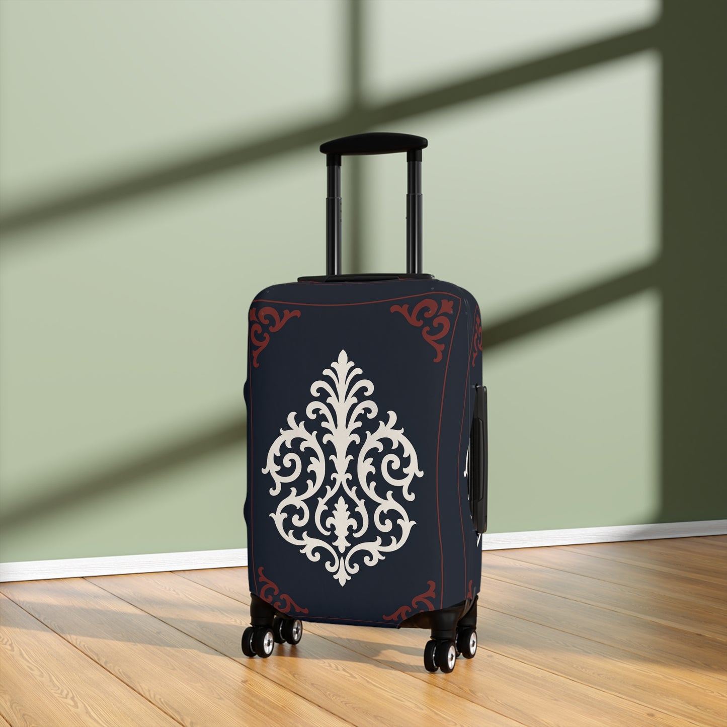 Dusk Blue-Maroon & White Baroque Luggage Cover — Dusk Blue & White Travel Protector